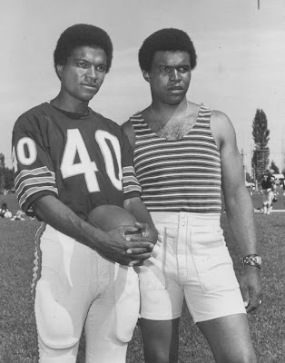 Gayle Sayers and Billy Dee Williams on the set of Brian's Song (1971